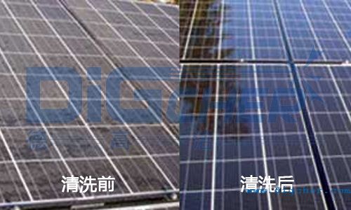 太陽（yáng）能電池板清洗前（qián）後對比（bǐ）