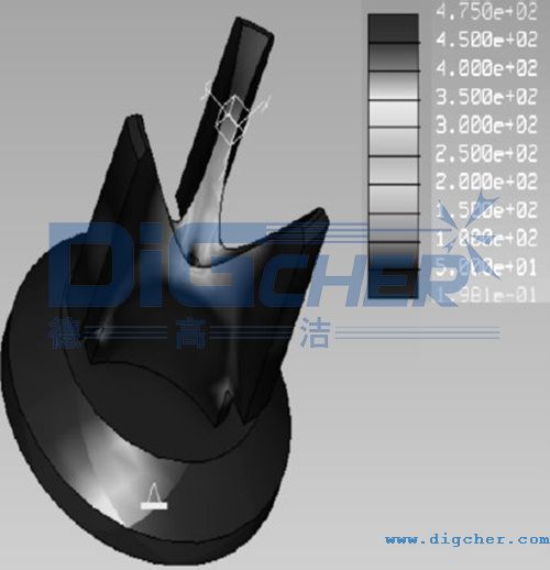 柱塞（sāi）泵排液閥芯優化後的應力雲圖
